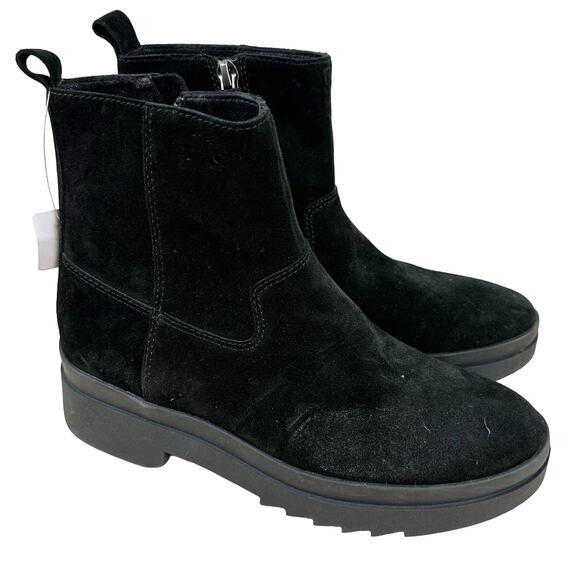 Eileen Fisher NWOB Floyd Waterproof Boot Black Size 6 Suede Leather Side Zip - Picture 1 of 9